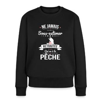 Sous-estimer une retraitée qui va à la pêche - Pull Premium bio Femme - noir - Devant - Julia (174cm)