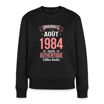 40-jähriges Jubiläum - Original - August 1984 - Frauen Premium Bio Pullover - Schwarz - Vorne - Julia (174cm)