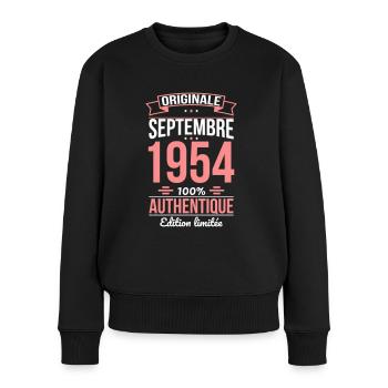 70. Jahrestag - Original - September 1954 - Frauen Premium Bio Pullover - Schwarz - Vorne - Julia (174cm)