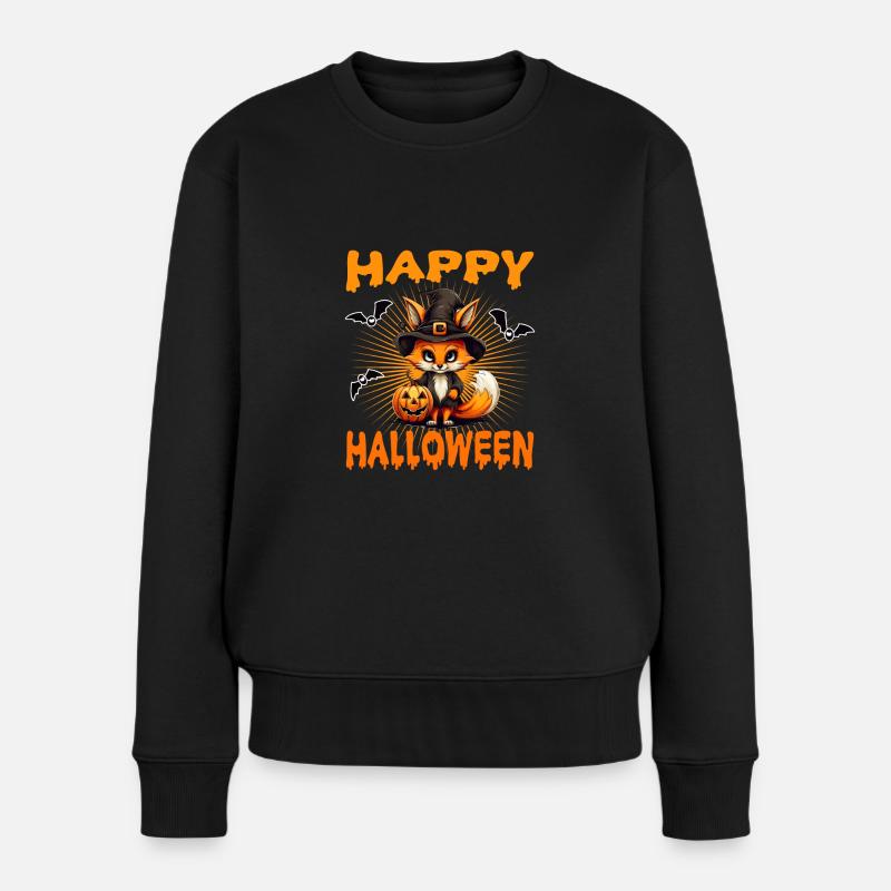 Pumpkin Fuchs Kürbis Halloween - Frauen Premium Bio Pullover - Schwarz