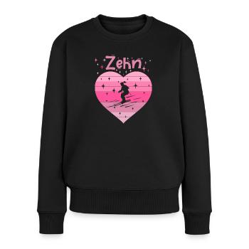 Herz Liebe Hobby Skifahren 10. Geburtstag - Frauen Premium Bio Pullover - Schwarz - Vorne - Julia (174cm)