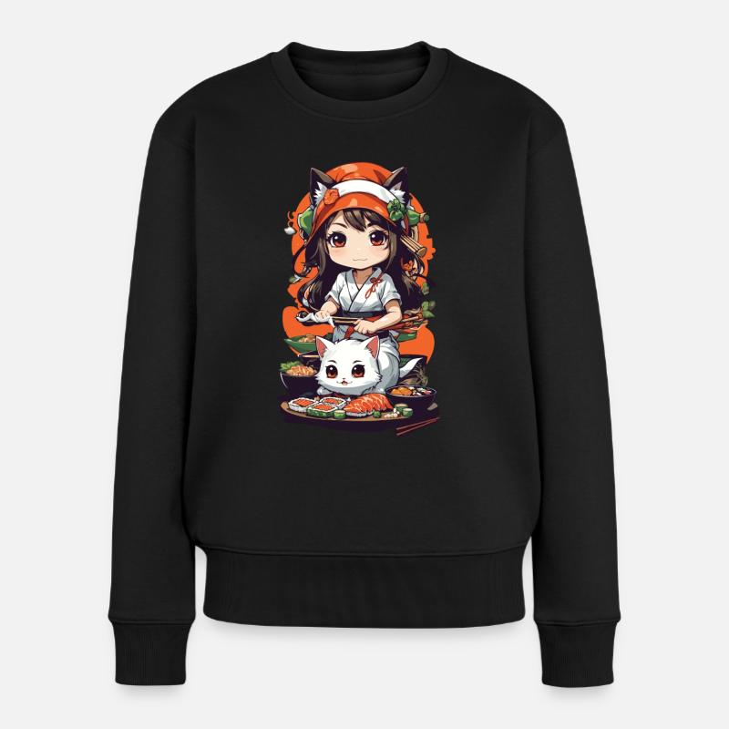 Kawaii Anime Sushi Kemomimi Master avec chat - Pull Premium bio Femme - noir