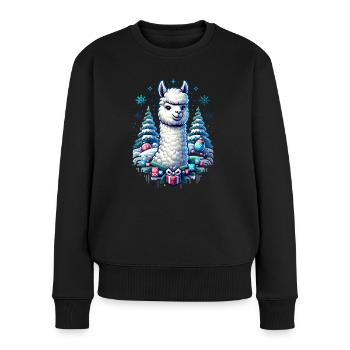 Weihnachts-Alpaka - Frauen Premium Bio Pullover - Schwarz - Vorne - Julia (174cm)