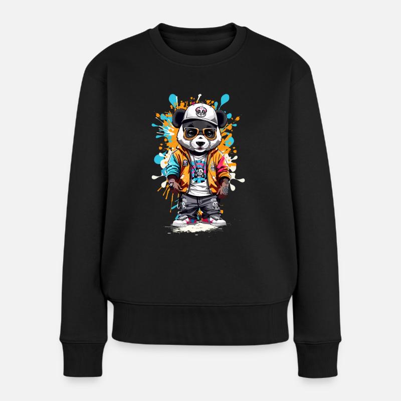 Panda Bär - Frauen Premium Bio Pullover - Schwarz