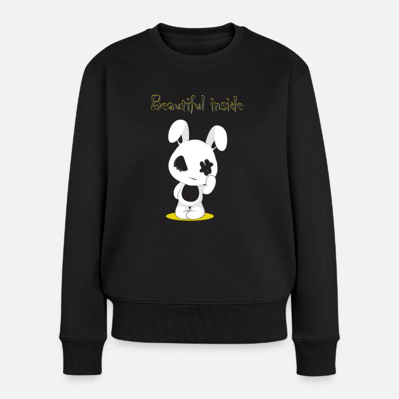 Beautiful inside Spruch mit ramponierten Hasen - Frauen Premium Bio Pullover - Schwarz
