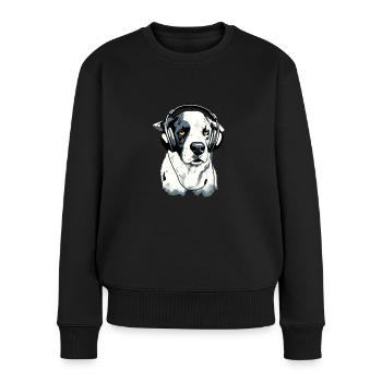 Rexo, der audiophile Hund - Frauen Premium Bio Pullover - Schwarz - Vorne - Julia (174cm)