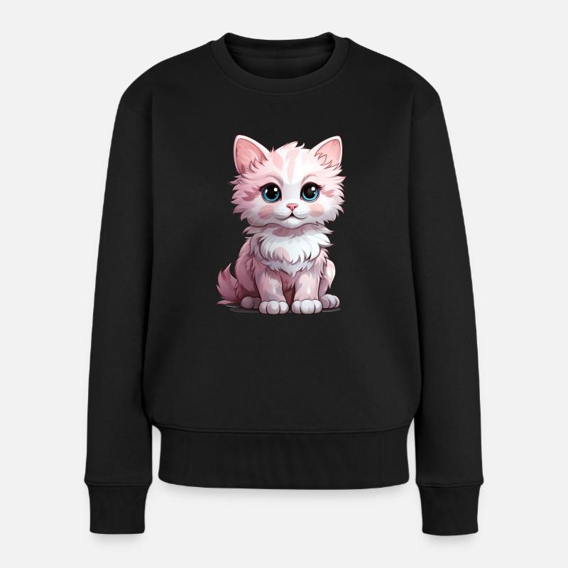 Weißes Kätzchen mit blauen Augen - Frauen Premium Bio Pullover - Schwarz