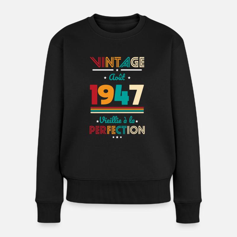 Anniversaire 75 ans - Vintage - Août 1947 - Pull Premium bio Femme - noir