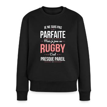 Je ne suis pas parfaite mais je joue au rugby - Pull Premium bio Femme - noir - Devant - Julia (174cm)