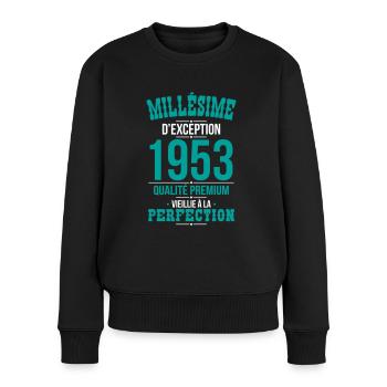 Anniversaire 70 ans - Millésime d'Exception 1953 - Pull Premium bio Femme - noir - Devant - Julia (174cm)