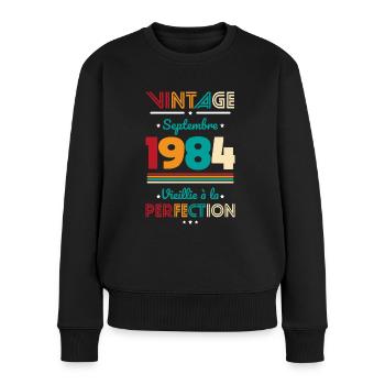40 Years Anniversary - Vintage - September 1984 - Women's Premium Organic Jumper - black - Front - Julia (174cm)