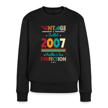 Anniversaire 18 ans - Vintage - Juillet 2007 - Pull Premium bio Femme - noir - Devant - Julia (174cm)