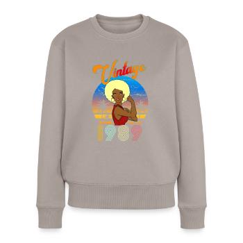 Geburtstagsfrau Afro Jahrgang 1989 blond - Frauen Premium Bio Pullover - Taupe - Vorne - Julia (174cm)