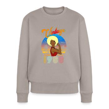 Geburtstag 1987 Vintage Blonde Woman Afro - Frauen Premium Bio Pullover - Taupe - Vorne - Julia (174cm)