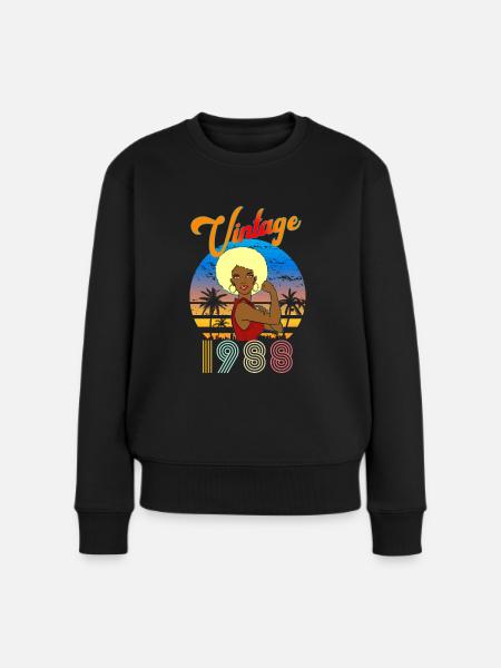 Birthday 1987 vintage Blonde Woman Afro - Women's Premium Organic Jumper - black