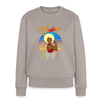 Anniversaire Femme Afro Vintage 1991 blonde - Pull Premium bio Femme - taupe - Devant - Julia (174cm)