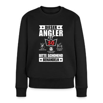 Dieser Angler ist 50. Schonend behandeln - Frauen Premium Bio Pullover - Schwarz - Vorne - Julia (174cm)
