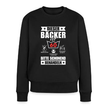 Dieser Bäcker ist 60. Schonend behandeln - Frauen Premium Bio Pullover - Schwarz - Vorne - Julia (174cm)
