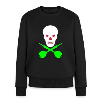 Schädel und überkreuzte Dartpfeile - Frauen Premium Bio Pullover - Schwarz - Vorne - Julia (174cm)