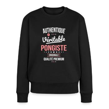 Authentique et véritable pongiste - Originale - Pull Premium bio Femme - noir - Devant - Julia (174cm)