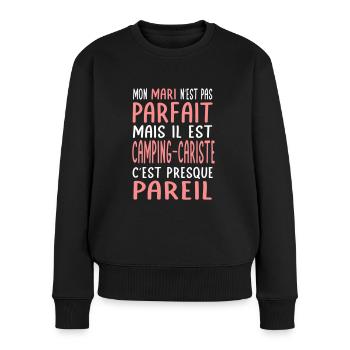 Mein Mann nicht perfekt, aber er ist ein Wohnmobilfahrer - Frauen Premium Bio Pullover - Schwarz - Vorne - Julia (174cm)