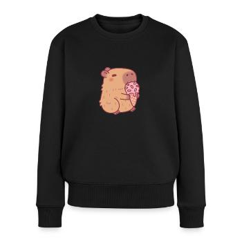 Capybara mignon mangeant de la glace - Pull Premium bio Femme - noir - Devant - Julia (174cm)