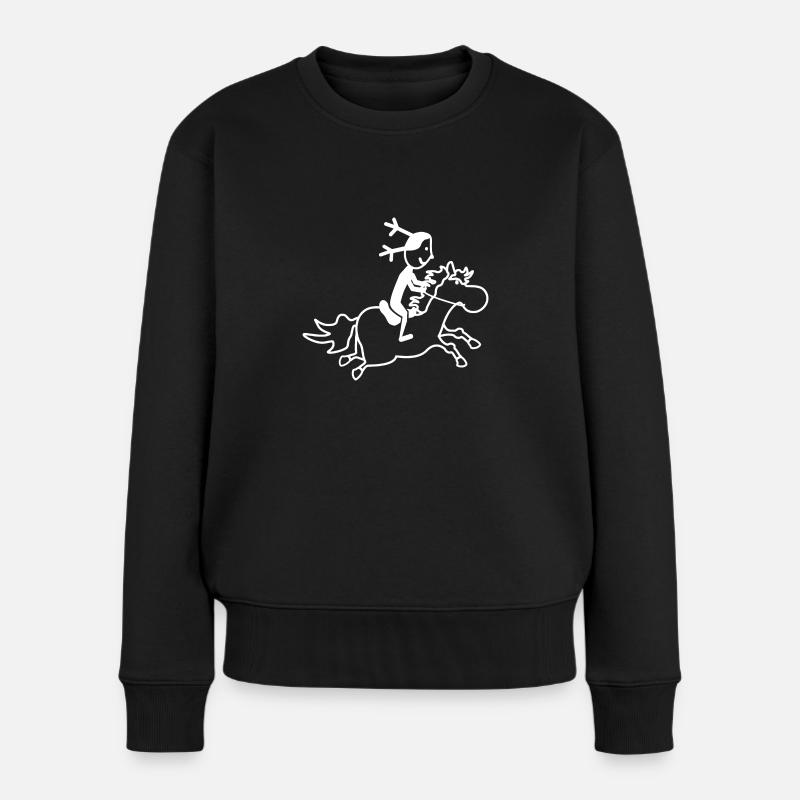 Pony mit Reiterin - Frauen Premium Bio Pullover - Schwarz