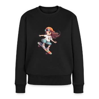 Skater Girl Skateboard Skateboarder Mädchen - Frauen Premium Bio Pullover - Schwarz - Vorne - Julia (174cm)