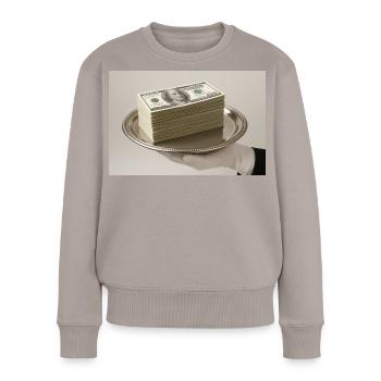 Stapel Geldscheine auf einem silbernen Tablett - Frauen Premium Bio Pullover - Taupe - Vorne - Julia (174cm)