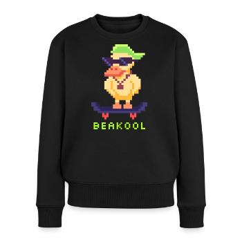 Canard Pixel Art avec planche à roulettes et casquette - Pull Premium bio Femme - noir - Devant - Julia (174cm)