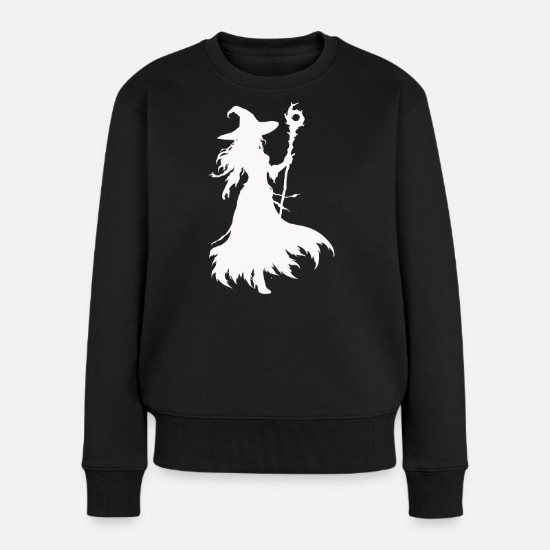 Hexen Silhouette mit Stab - Frauen Premium Bio Pullover - Schwarz