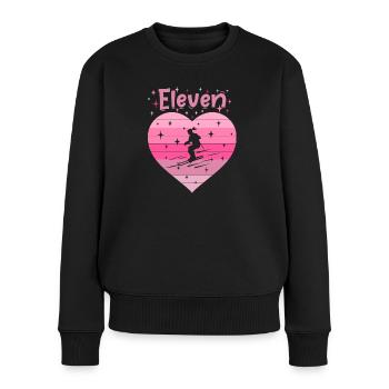 Herz Liebe Hobby Skifahren 11. Geburtstag - Frauen Premium Bio Pullover - Schwarz - Vorne - Julia (174cm)