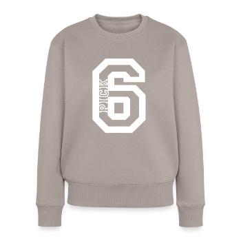 PICK SIX - Frauen Premium Bio Pullover - Taupe - Vorne - Julia (174cm)
