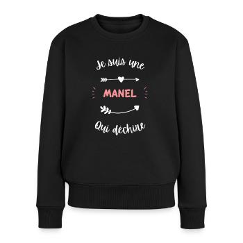 Je suis une Manel qui déchire - Pull Premium bio Femme - noir - Devant - Julia (174cm)