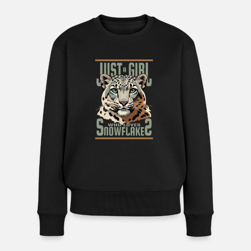 Nur ein Mädchen, das Schneeflocken liebt, Schneeleopard - Frauen Premium Bio Pullover - Schwarz