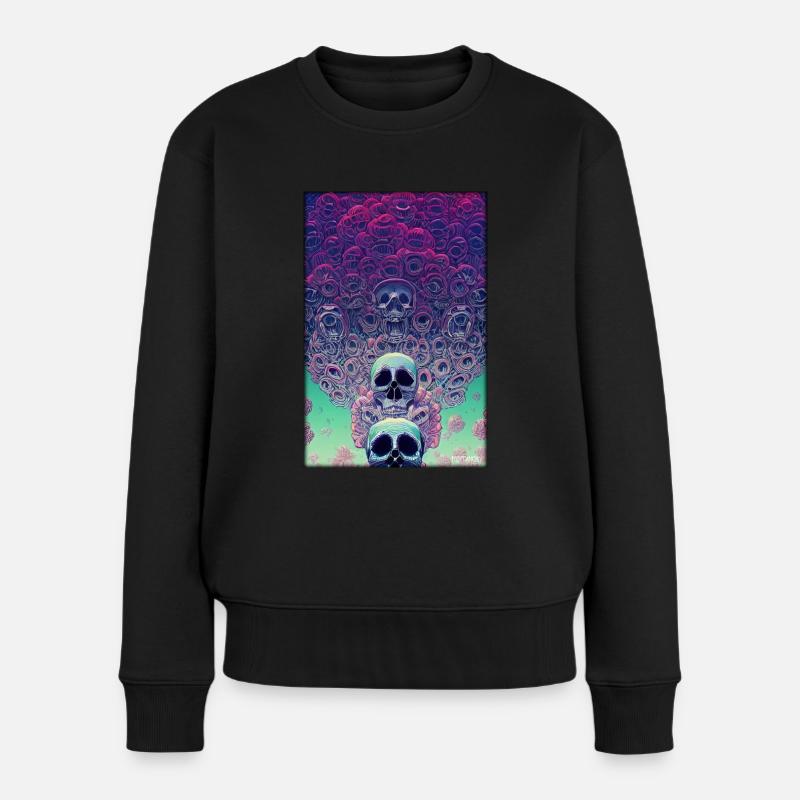 Totenschädel Blumen Rose Wolke - Frauen Premium Bio Pullover - Schwarz