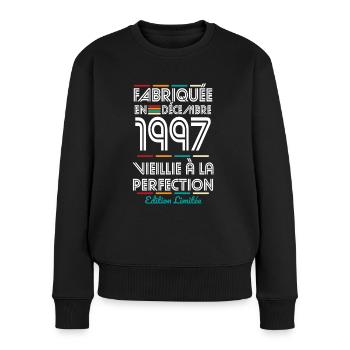 Anniversaire 25 ans - Fabriquée en Décembre 1997 - Pull Premium bio Femme - noir - Devant - Julia (174cm)