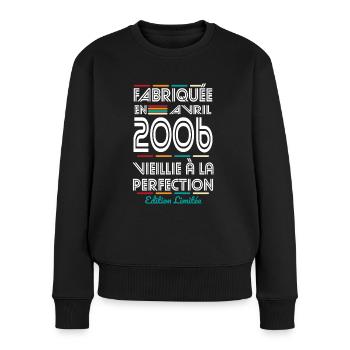 18-jähriges Jubiläum - Hergestellt im April 2006 - Frauen Premium Bio Pullover - Schwarz - Vorne - Julia (174cm)