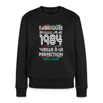 40-jähriges Jubiläum - Hergestellt im Mai 1984 - Frauen Premium Bio Pullover - Schwarz - Vorne - Julia (174cm)