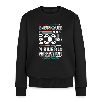 20-jähriges Jubiläum - Hergestellt im Juni 2004 - Frauen Premium Bio Pullover - Schwarz - Vorne - Julia (174cm)
