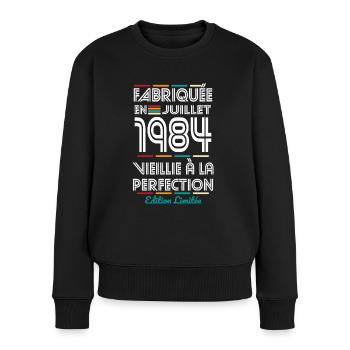 40-jähriges Jubiläum - Hergestellt im Juli 1984 - Frauen Premium Bio Pullover - Schwarz - Vorne - Julia (174cm)