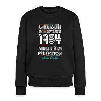 40-jähriges Jubiläum - Hergestellt im September 1984 - Frauen Premium Bio Pullover - Schwarz - Vorne - Julia (174cm)
