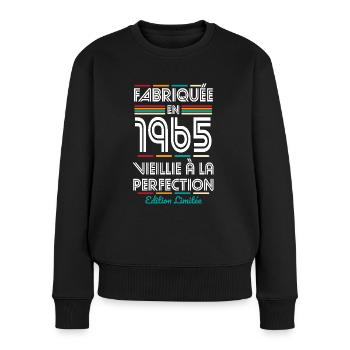 60-jähriges Jubiläum - Hergestellt im Jahr 1965 - Frauen Premium Bio Pullover - Schwarz - Vorne - Julia (174cm)