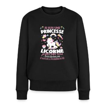 Je suis Une Princesse Licorne Humour - Pull Premium bio Femme - noir - Devant - Julia (174cm)