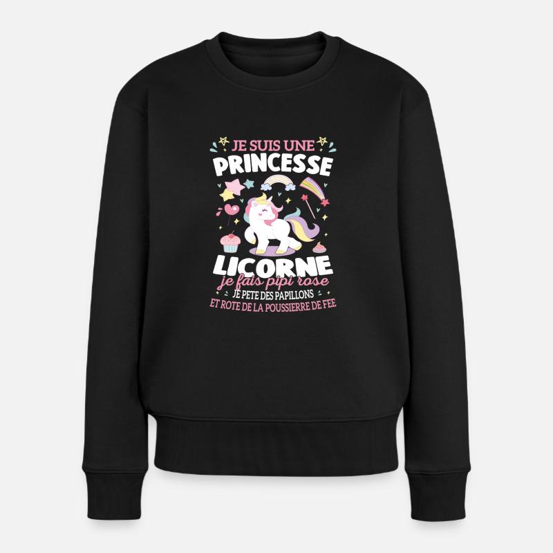 Je suis Une Princesse Licorne Humour - Pull Premium bio Femme - noir