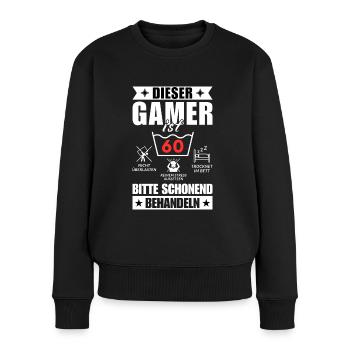 Dieser Gamer ist 60. Schonend behandeln - Frauen Premium Bio Pullover - Schwarz - Vorne - Julia (174cm)