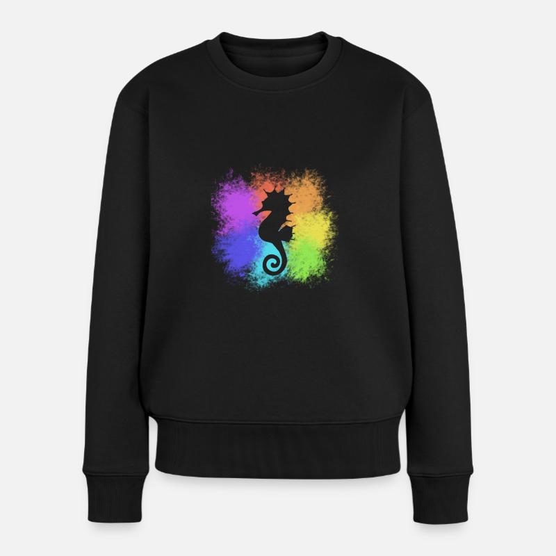 Seepferdchen bunt - Frauen Premium Bio Pullover - Schwarz