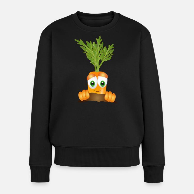 lustige erntereife Karotte im Gemüsebeet - Frauen Premium Bio Pullover - Schwarz