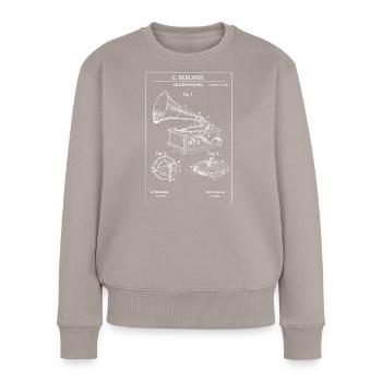 Vintage-Grammophon-Bauplan - Frauen Premium Bio Pullover - Taupe - Vorne - Julia (174cm)