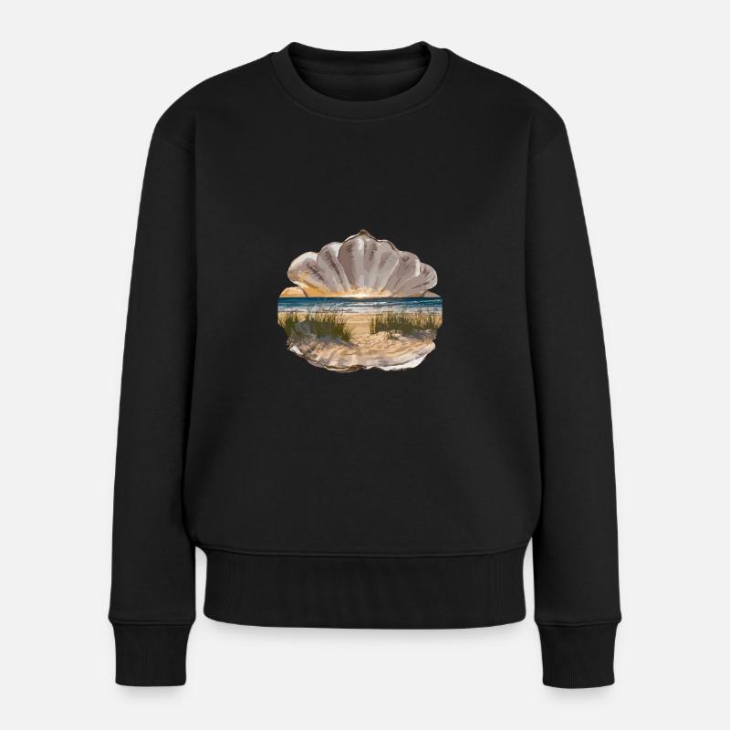 Muschel Strand Szene Serene Ozean Landschaft - Frauen Premium Bio Pullover - Schwarz